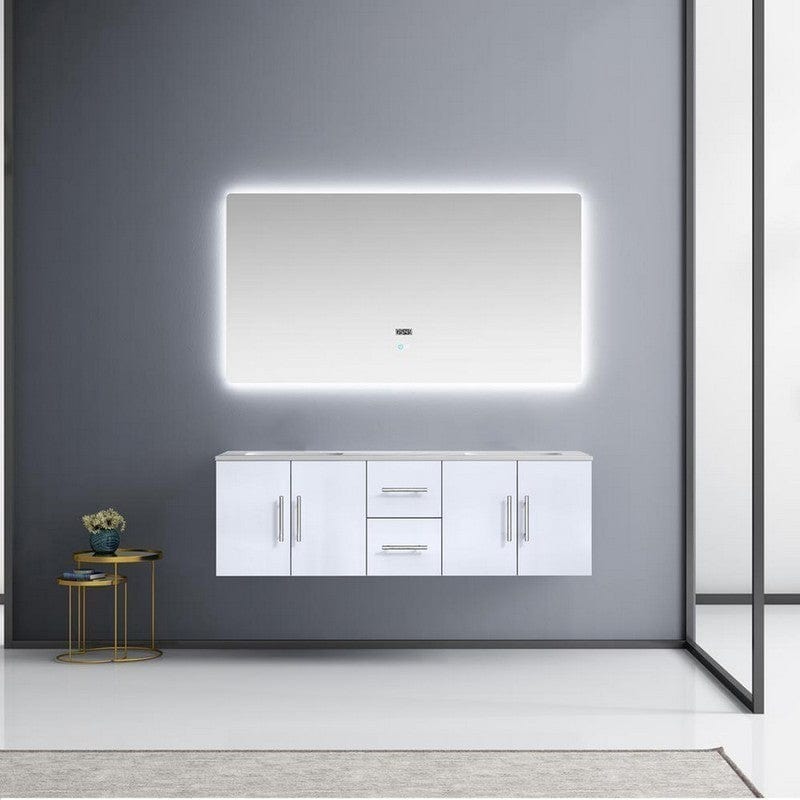 Geneva Transitional Glossy White 60" Double Vanity with 60" Led Mirror | LG192260DMDSLM60