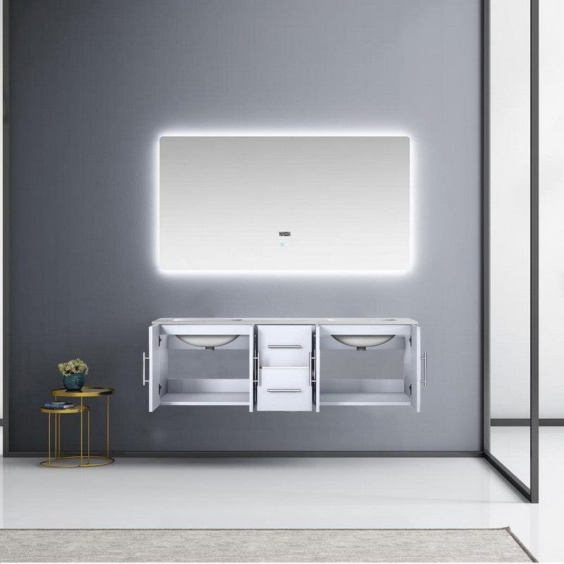 Geneva Transitional Glossy White 60" Double Vanity with 60" Led Mirror | LG192260DMDSLM60