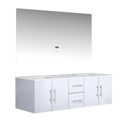 Geneva Transitional Glossy White 60" Double Vanity with 60" Led Mirror | LG192260DMDSLM60