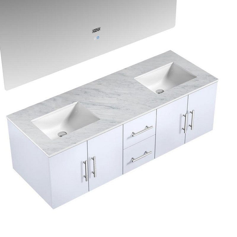 Geneva Transitional Glossy White 60" Double Vanity with 60" Led Mirror | LG192260DMDSLM60