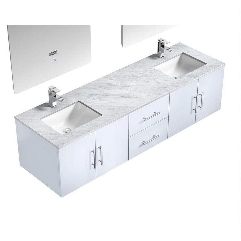 Geneva Transitional Glossy White 72" Double Vanity Set | LG192272DMDSLM30F