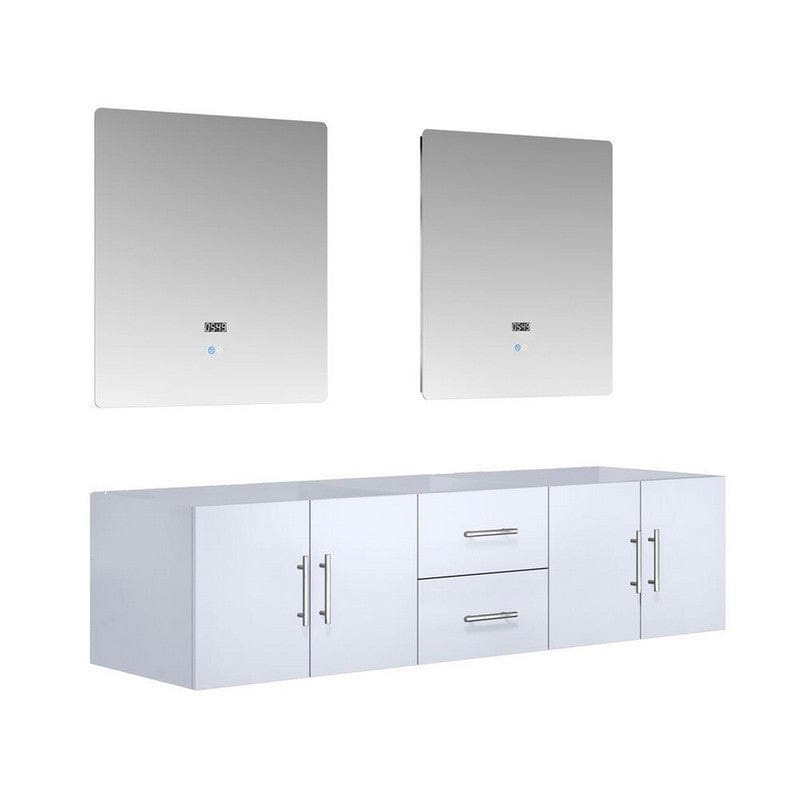 Geneva Transitional Glossy White 72" Double Vanity with 30" Led Mirrors, no Top | LG192272DM00LM30