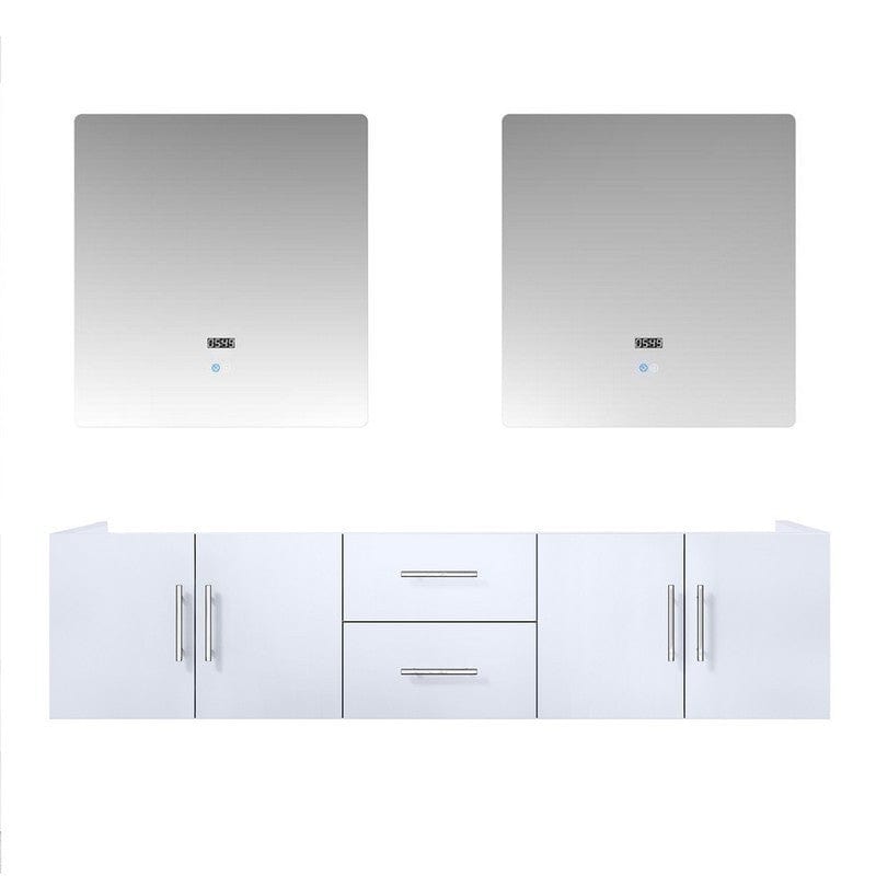 Geneva Transitional Glossy White 72" Double Vanity with 30" Led Mirrors, no Top | LG192272DM00LM30