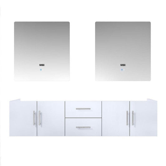 Geneva Transitional Glossy White 72" Double Vanity with 30" Led Mirrors, no Top | LG192272DM00LM30