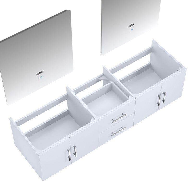 Geneva Transitional Glossy White 72" Double Vanity with 30" Led Mirrors, no Top | LG192272DM00LM30