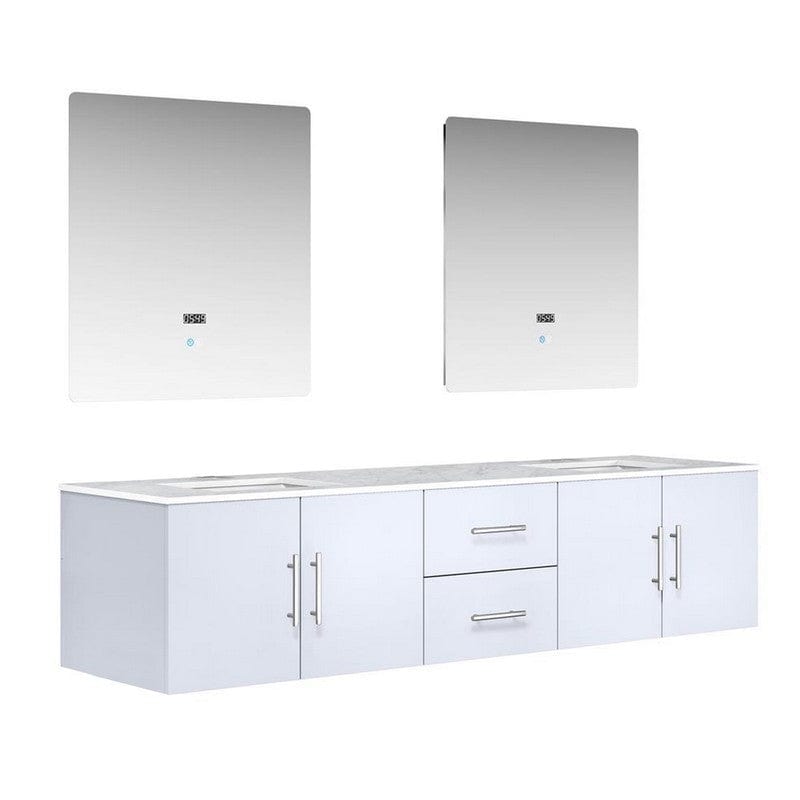 Geneva Transitional Glossy White 80" Double Vanity with 30" Led Mirrors | LG192280DMDSLM30