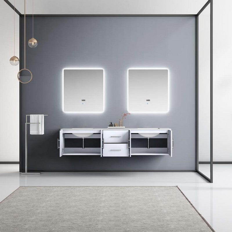 Geneva Transitional Glossy White 80" Double Vanity with 30" Led Mirrors | LG192280DMDSLM30