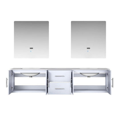 Geneva Transitional Glossy White 80" Double Vanity with 30" Led Mirrors | LG192280DMDSLM30