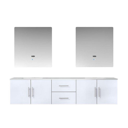 Geneva Transitional Glossy White 80" Double Vanity with 30" Led Mirrors | LG192280DMDSLM30