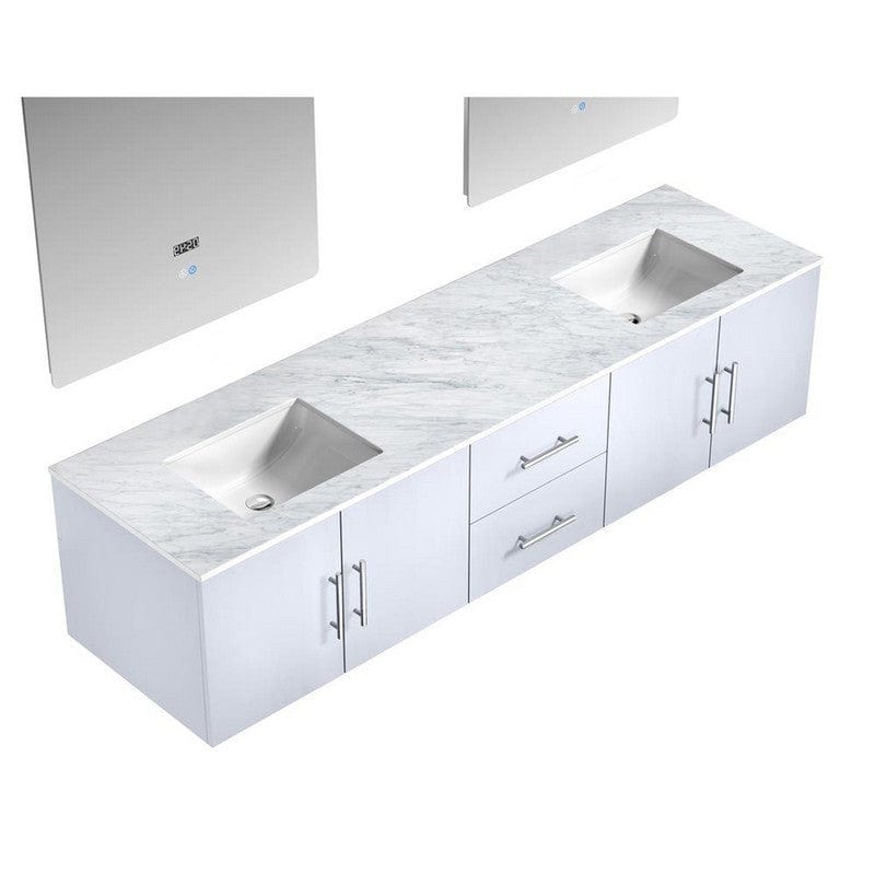 Geneva Transitional Glossy White 80" Double Vanity with 30" Led Mirrors | LG192280DMDSLM30