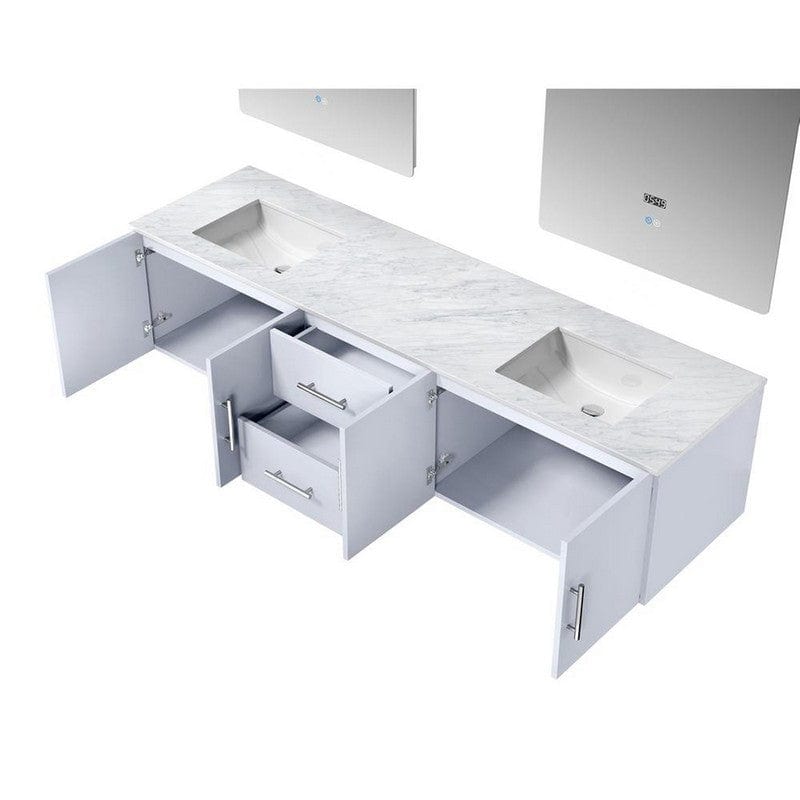 Geneva Transitional Glossy White 80" Double Vanity with 30" Led Mirrors | LG192280DMDSLM30