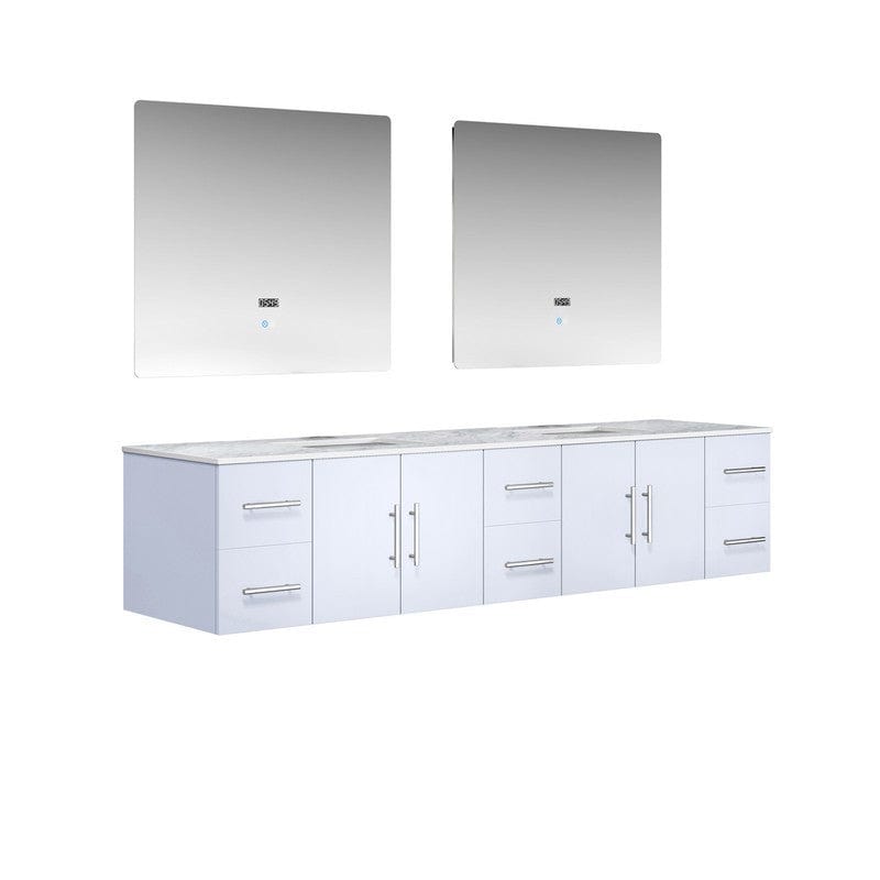 Geneva Transitional Glossy White 84" Double Vanity with 36" Led Mirrors | LG192284DMDSLM36