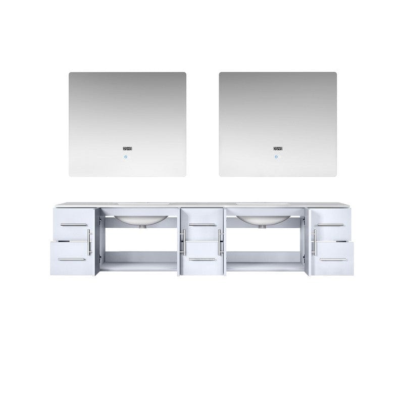 Geneva Transitional Glossy White 84" Double Vanity with 36" Led Mirrors | LG192284DMDSLM36