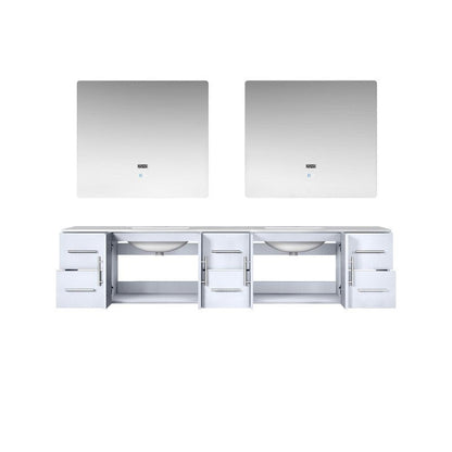 Geneva Transitional Glossy White 84" Double Vanity with 36" Led Mirrors | LG192284DMDSLM36