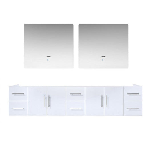 Geneva Transitional Glossy White 84" Double Vanity with 36" Led Mirrors, no Top | LG192284DM00LM36