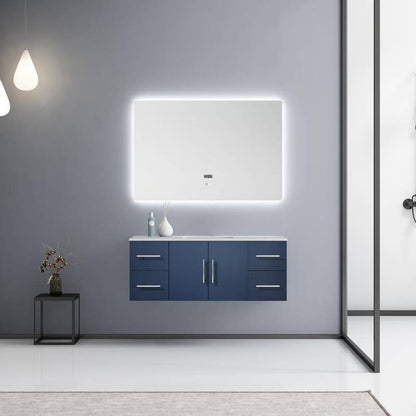 Geneva Transitional Navy Blue 48" Single Vanity with 48" Led Mirror | LG192248DEDSLM48