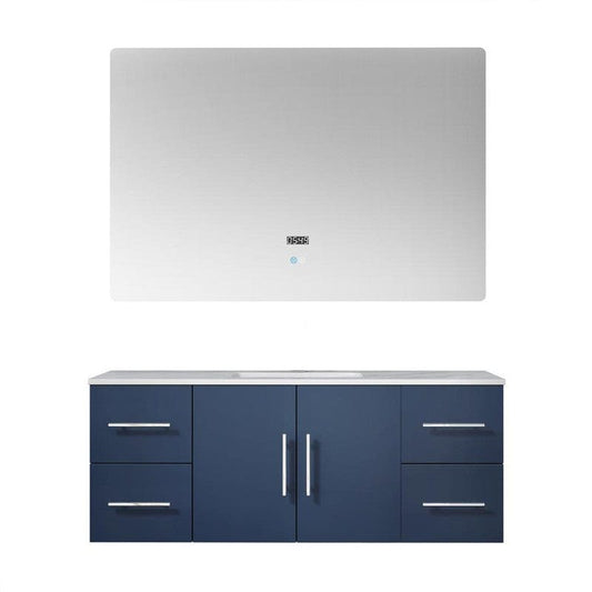 Geneva Transitional Navy Blue 48" Single Vanity with 48" Led Mirror | LG192248DEDSLM48