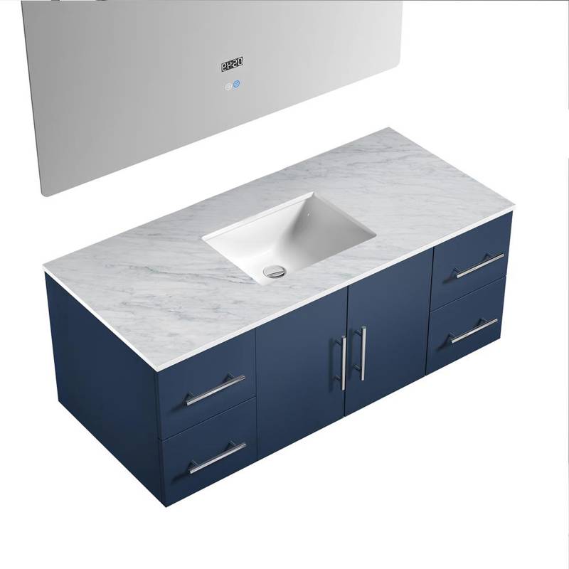 Geneva Transitional Navy Blue 48" Single Vanity with 48" Led Mirror | LG192248DEDSLM48