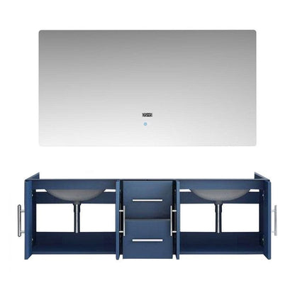 Geneva Transitional Navy Blue 60" Double Vanity with 60" Led Mirror, no Top | LG192260DE00LM60