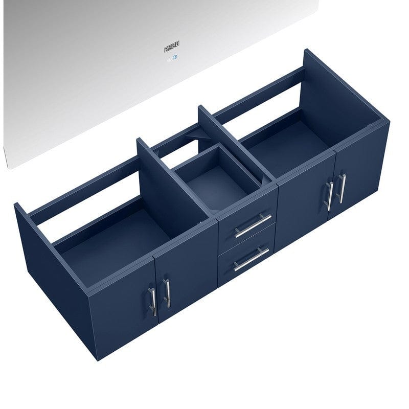 Geneva Transitional Navy Blue 60" Double Vanity with 60" Led Mirror, no Top | LG192260DE00LM60