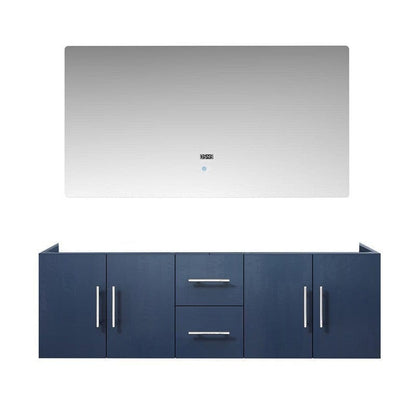 Geneva Transitional Navy Blue 60" Double Vanity with 60" Led Mirror, no Top | LG192260DE00LM60