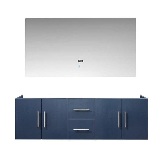 Geneva Transitional Navy Blue 60" Double Vanity with 60" Led Mirror, no Top | LG192260DE00LM60