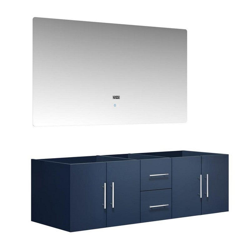 Geneva Transitional Navy Blue 60" Double Vanity with 60" Led Mirror, no Top | LG192260DE00LM60