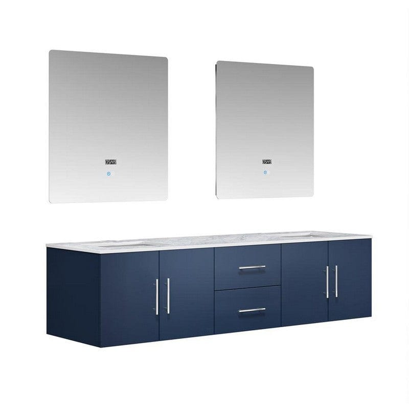 Geneva Transitional Navy Blue 72" Double Vanity with 30" Led Mirrors | LG192272DEDSLM30