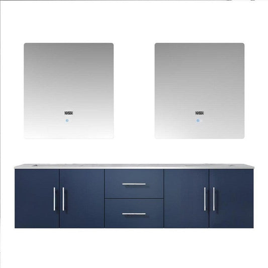 Geneva Transitional Navy Blue 72" Double Vanity with 30" Led Mirrors | LG192272DEDSLM30