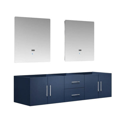 Geneva Transitional Navy Blue 72" Double Vanity with 30" Led Mirrors, no Top | LG192272DE00LM30