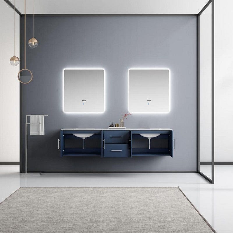 Geneva Transitional Navy Blue 80" Double Vanity with 30" Led Mirrors | LG192280DEDSLM30