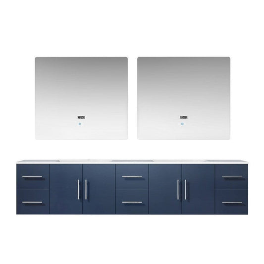 Geneva Transitional Navy Blue 84" Double Vanity with 36" Led Mirrors | LG192284DEDSLM36