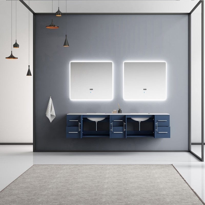 Geneva Transitional Navy Blue 84" Double Vanity with 36" Led Mirrors | LG192284DEDSLM36