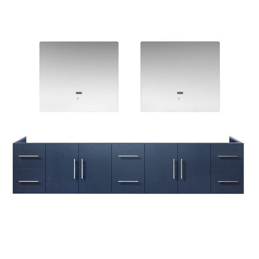 Geneva Transitional Navy Blue 84" Double Vanity with 36" Led Mirrors, no Top | LG192284DE00LM36