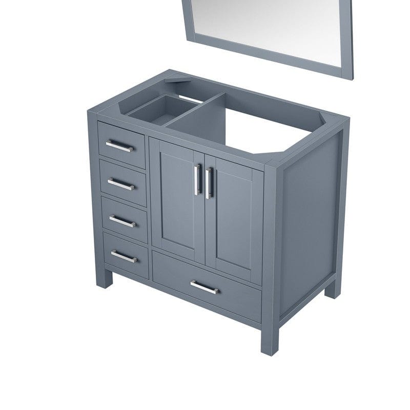 Jacques 36" Dark Grey Single Vanity, no Top and 34" Mirror - Right Version | LJ342236SB00M34R