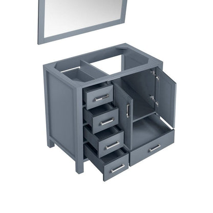 Jacques 36" Dark Grey Single Vanity, no Top and 34" Mirror - Right Version | LJ342236SB00M34R