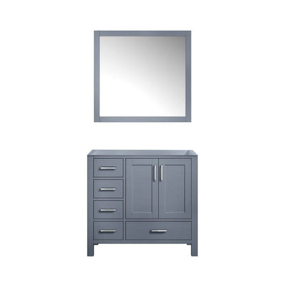 Jacques 36" Dark Grey Single Vanity, no Top and 34" Mirror - Right Version | LJ342236SB00M34R