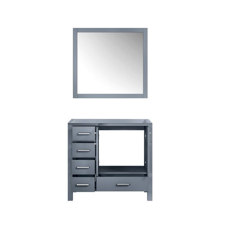 Jacques 36" Dark Grey Single Vanity, no Top and 34" Mirror - Right Version | LJ342236SB00M34R