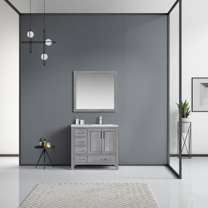 Jacques 36" Distressed Grey Single Vanity Set with Carrara Marble Top - Right Version | LJ342236SDDSM34FR