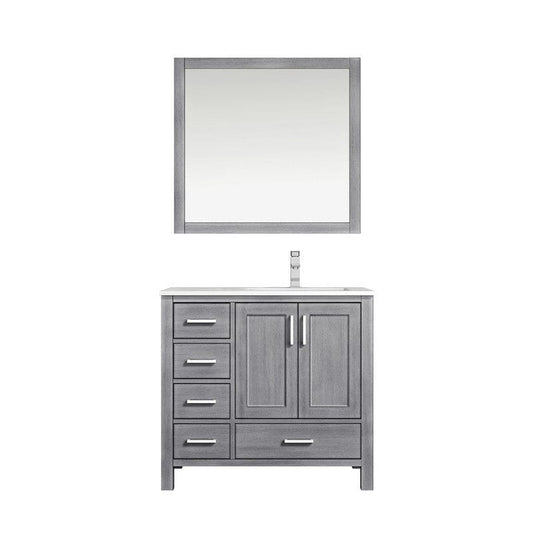 Jacques 36" Distressed Grey Single Vanity Set with Carrara Marble Top - Right Version | LJ342236SDDSM34FR