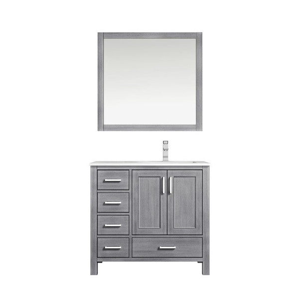 Jacques 36 Distressed Grey Single Vanity Set with Carrara Marble Top - Right Version | LJ342236SDDSM34FR