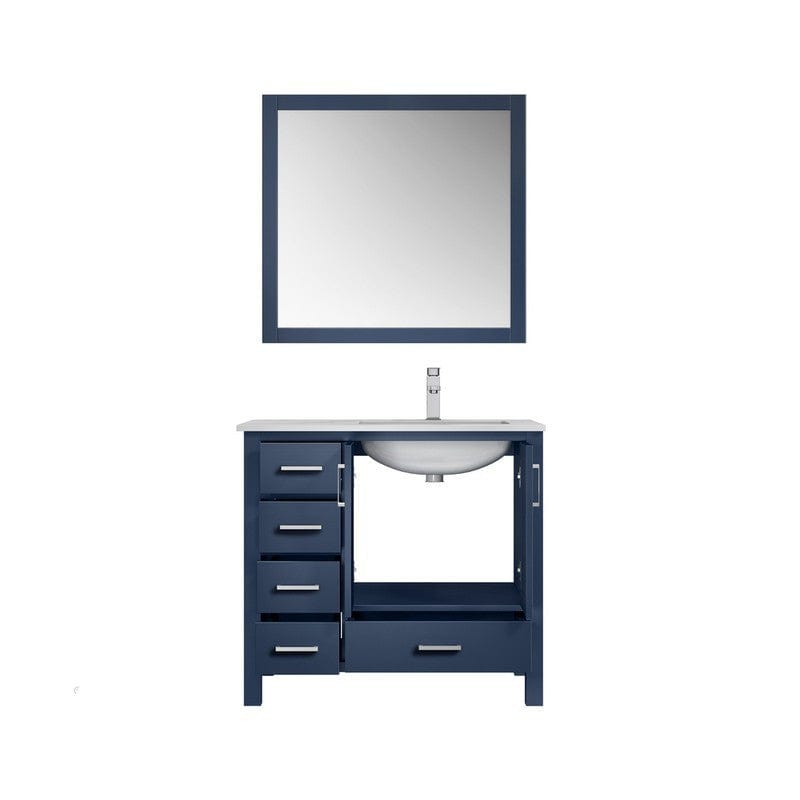 Jacques 36" Navy Blue Single Vanity Set, Carrara Marble Top - Right Version | LJ342236SEDSM34FR