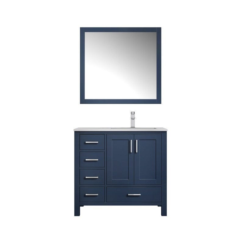 Jacques 36" Navy Blue Single Vanity Set, Carrara Marble Top - Right Version | LJ342236SEDSM34FR