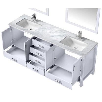 Jacques 80" White Double Vanity Set with White Carrara Marble Top | LJ342280DADSM30F