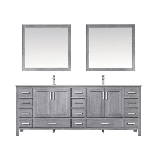 Jacques 84" Distressed Grey Double Vanity Set with Carrara Marble Top | LJ342284DDDSM34F