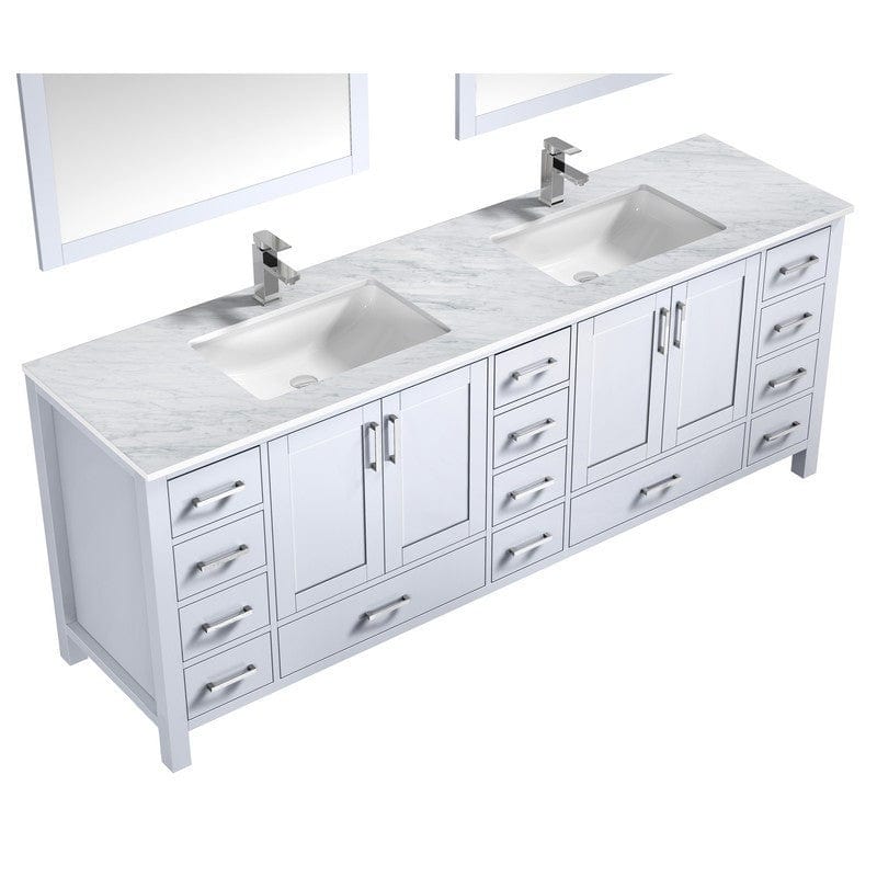 Jacques 84" White Double Vanity Set with White Carrara Marble Top | LJ342284DADSM34F