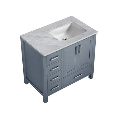 Jacques Modern Dark Grey 36" Single Vanity, White Carrara Marble Top - Right Version | LJ342236SBDS000R