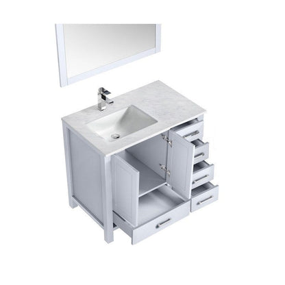 Jacques Modern White 36" Single Sink Vanity Set with White Carrara Marble Top | LJ342236SADSM34FL