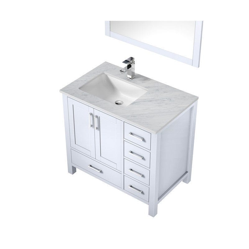 Jacques Modern White 36" Single Sink Vanity Set with White Carrara Marble Top | LJ342236SADSM34FL
