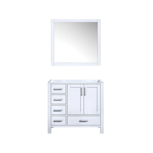 Jacques Modern White 36" Single Vanity, no Top and 34" Mirror - Right Version | LJ342236SA00M34R